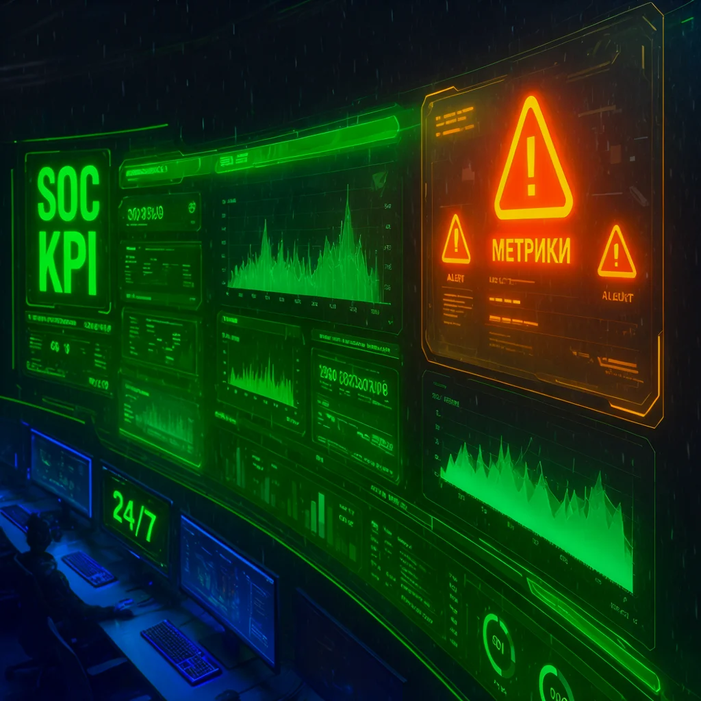 Центр мониторинга SOC с голографической панелью метрик